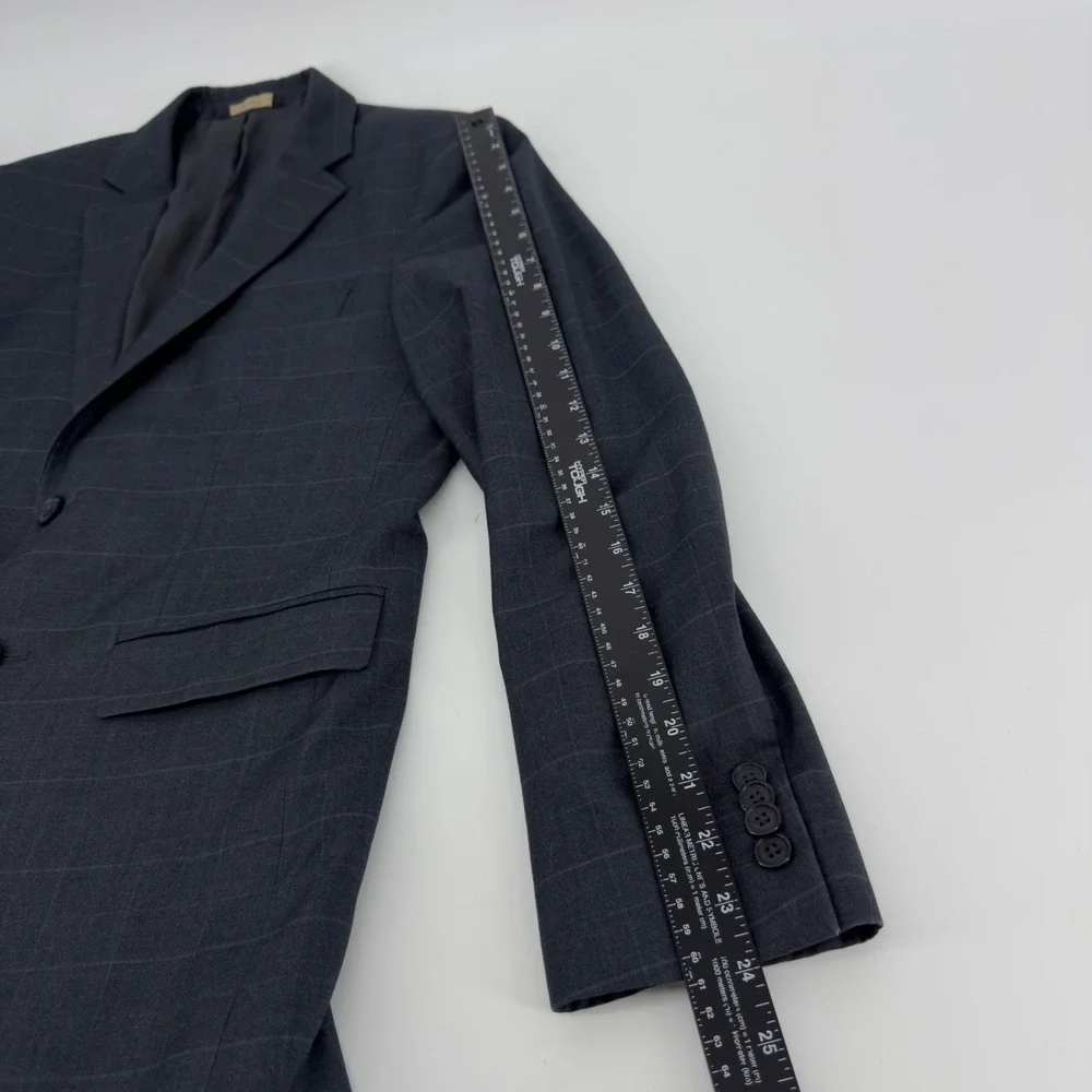 Banana Republic Mens 38S Tailored Fit Blazer Dark Gray Windowpane Plaid Jacket